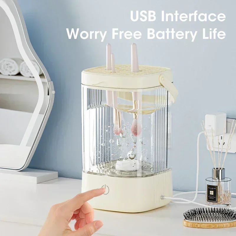 Detergente per pennelli per trucco elettrico USB 3 in 1 Pennelli per trucco portatili Strumento per spazzole per pulizia pigra Pulizia automatica dei pennelli per trucco