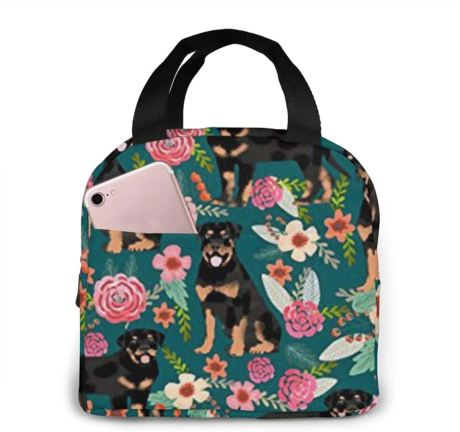 Rottweiler Dog Lunch Bag Insulated Lunch Box Waterproof Tote Bag Portable Bento Bag for Men & Women Work Picnic or Travel