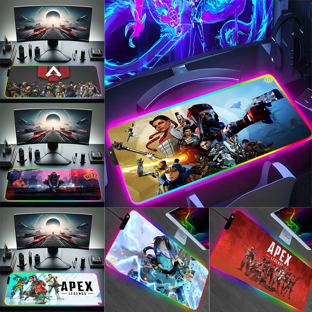 

RGB Pc Gamer Keyboard Mouse Pad Mousepad LED Hot Games Apex Legends Glowing Mouse Mats Rubber Gaming Computer Mausepad