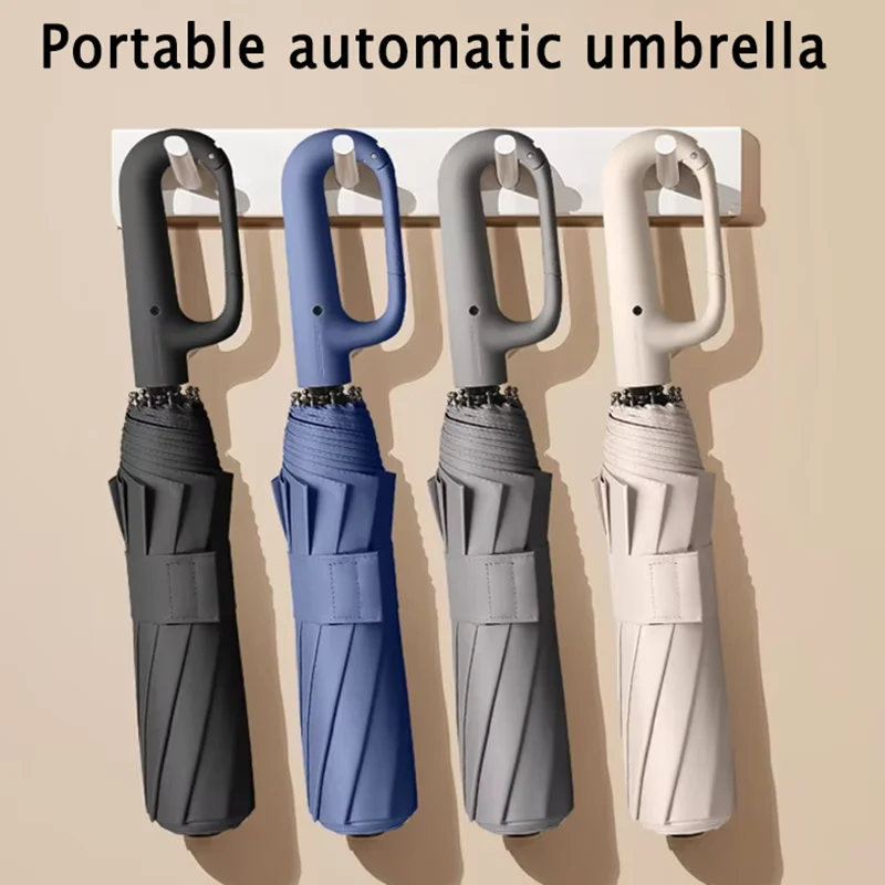 Paraguas Extra Grande Reforzado, Resistente al Viento y a la Lluvia, Doble Uso, Resistente a los Rayos UV, Totalmente Automático, con Anillo de Sujeción, 125CM