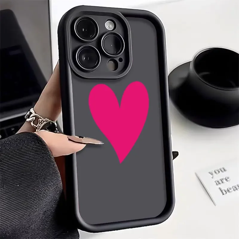 New Pink Cute Love Heart Silicone Phone Case For iPhone 15 14 13 12 11 Pro Max XS XR X 7 8 Plus SE Bumper Soft Protectiou cover