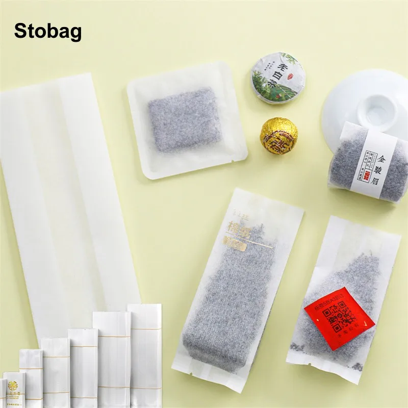 

StoBag 50pcs White Cotton Paper Packaging Bag Long Heat Sealing for Coffee Tea Powder Storage Gift Pouches Portable Wholesale