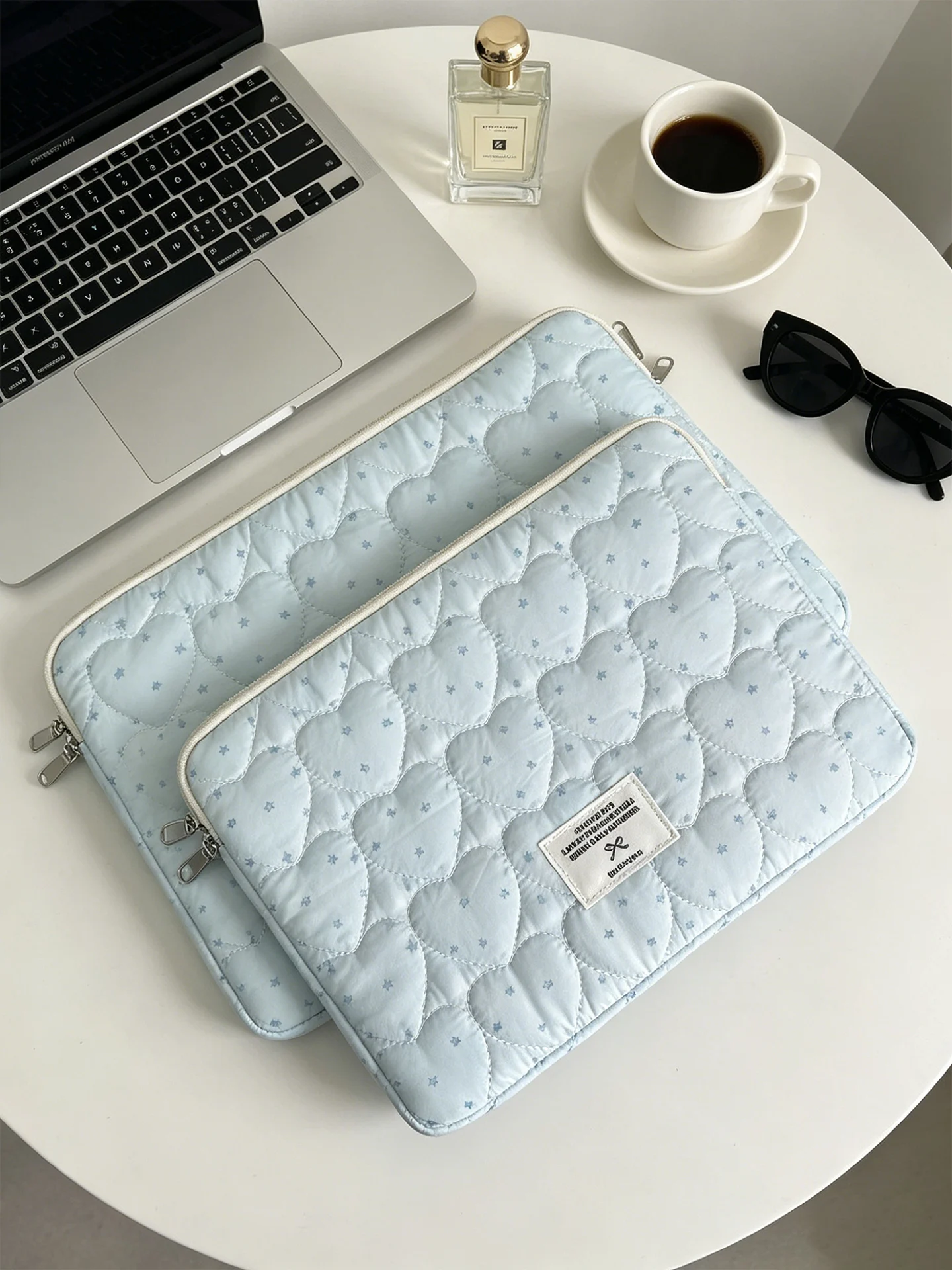 Urocza koreańska torba na laptopa z wzorem serca, puchowa, ochronna etui na notebooka/tabletu 11/13.3/14/15/15.6/16 cali — zdjęcie produktu 6