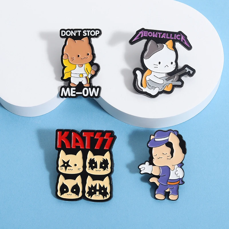 

Rock Band Cat Enamel Pins Custom Music Punk Kitten Cartoon Brooch Decor Clothes Badge Lapel Pin Jewelry Gift for Fans Friends