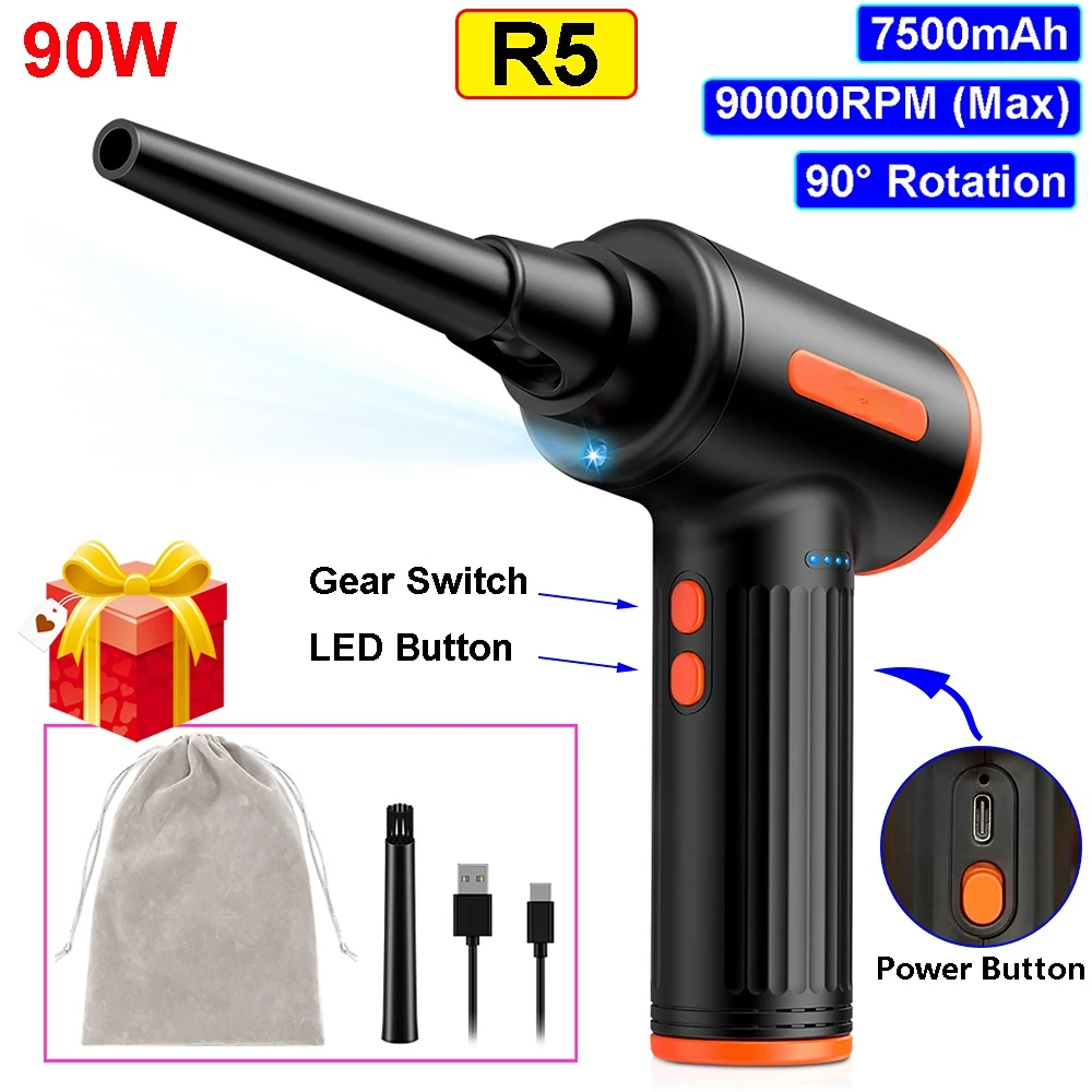 90000RPM Electric Wireless Air Duster R5/R3/K5 7500mAh Gun Air Blower Cleaner For Computer PC Keyboard Home Cleaning Machine