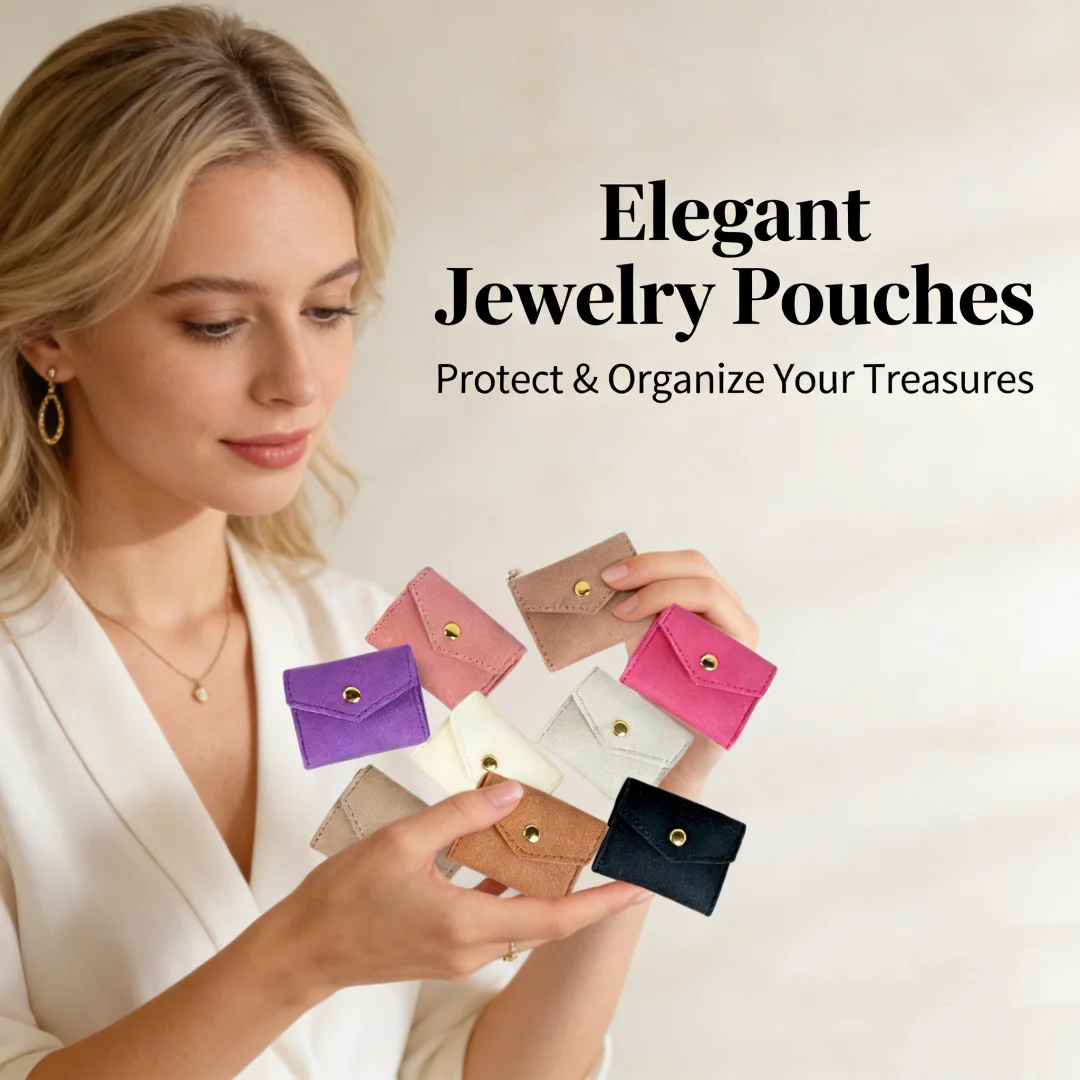 Velvet Jewelry Organizer Pouch with Button Mini Envelope Jewelry Storage Bag Portable Travel Earring Ring Holder Case for Women