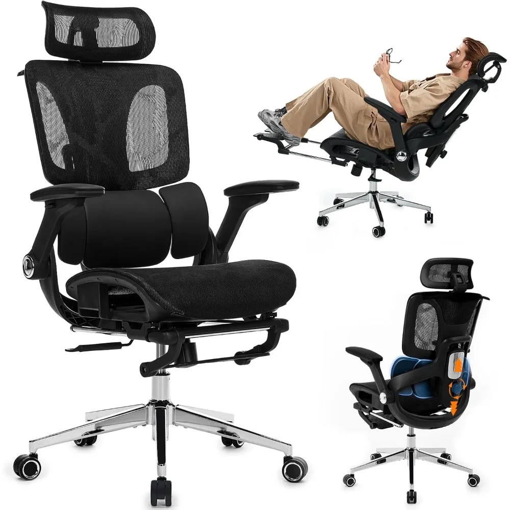 

Ergonomic Mesh Office Chair with Footrest, Big and Tall Home Office Desk Chairs with 4D Armrests, Adjustable 3-Zone Dynamic