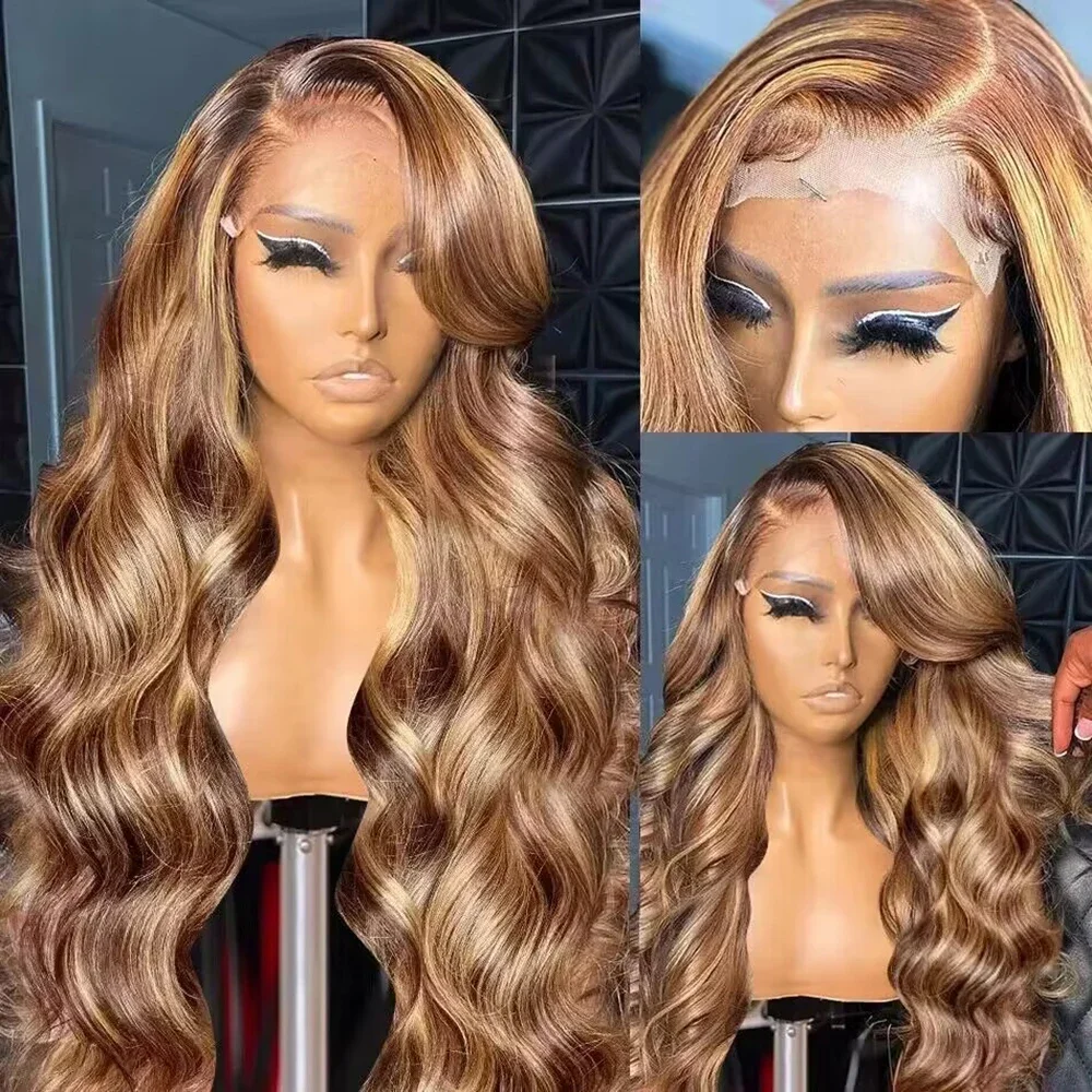 30 36 Zoll 4/27 Ombre Body Wave Lace Front Perücken 200% 13x4 13x6 Highlight Borwn Lace Frontal Echthaar Perücken für Frauen vor gezupft