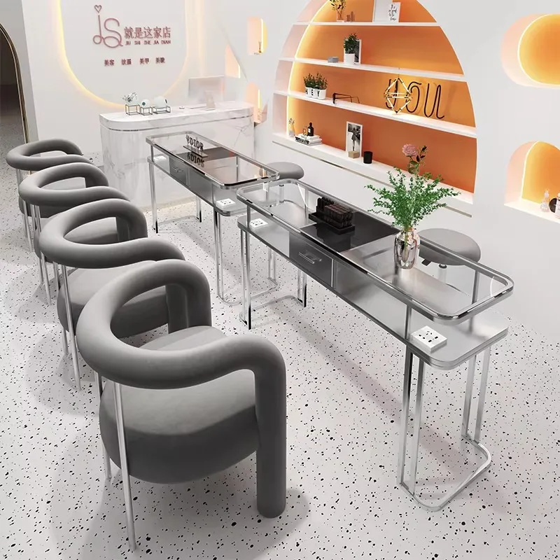 JINCHENG Professional Luxury Modern Manicure Table And Chair Set With Customized Metal Color For Mall Use