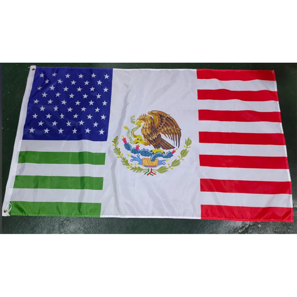 2X3FT 90 x 150cm CUSTOM history banner of Mexico WITH USA Republique Flag