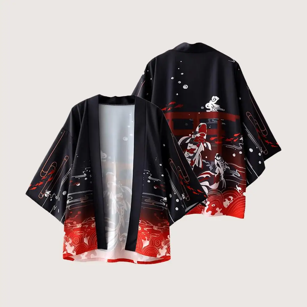 اليابانية كرين طباعة كيمونو سترة التقليدية Harajuku يوكاتا الرجال والنساء أسفل محبوك سترة Y2K الشارع ملابس عصرية #2