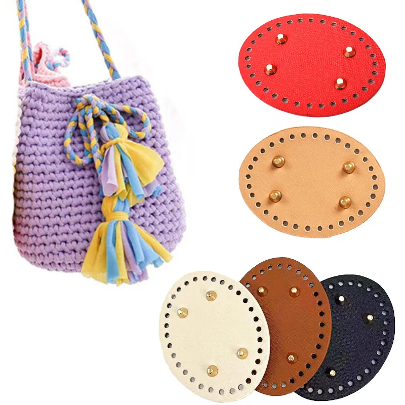 Oval Pu Leather Base Handmade Bag Bottom With 4 Rivets For Hook Diy Women Purse Handbag Knitting Crochet Bags Accessories Parts