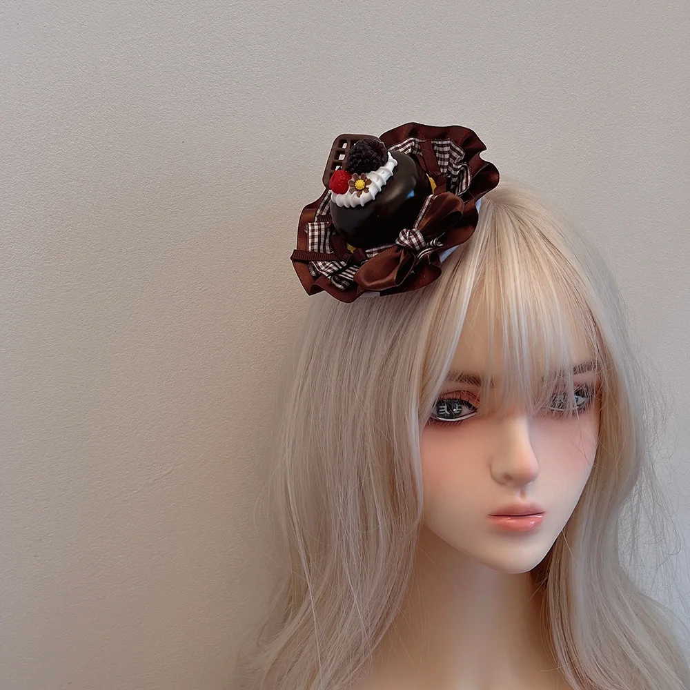 لطيف الحلو كريم كعكة أعلى قبعة الدانتيل القوس لو نيانغ اللباس لوليتا دبوس الشعر قبعة عيد ميلاد #4