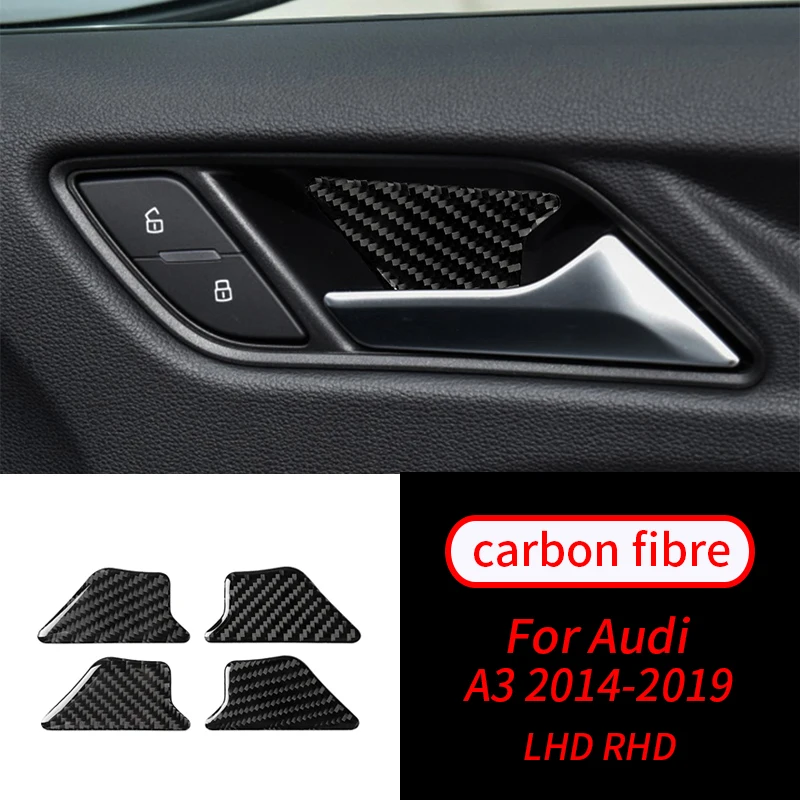 

For Audi A3 S3 2013-2017 8V Sedan Hatchback Real Carbon Fiber 4pcs Inner Door Handle Bowl Cover Panel Trim Car Interior Supplies