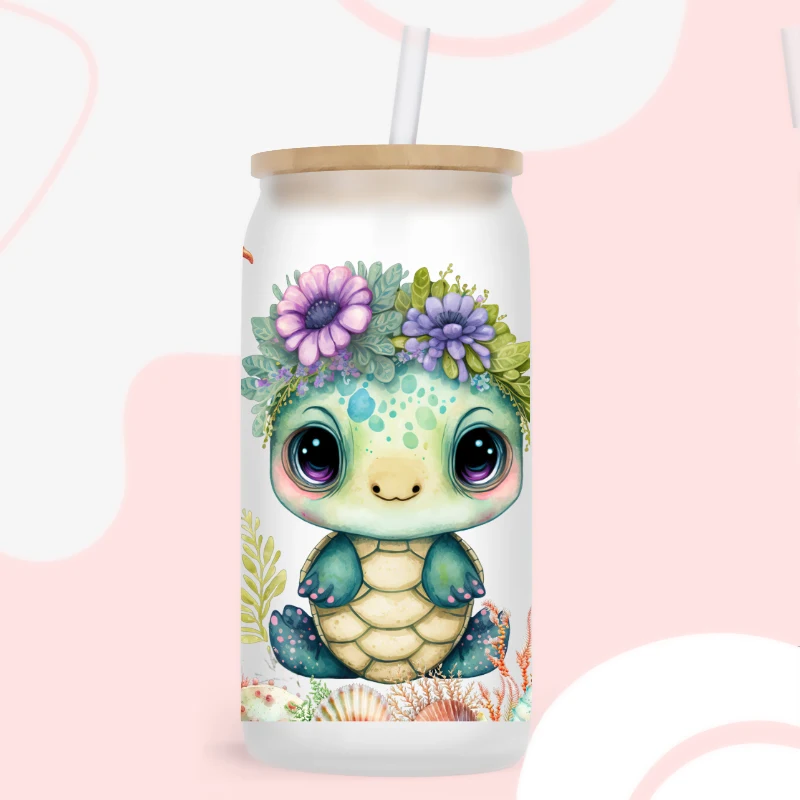 3D UV DTF Transfers Stickers 16oz Cup Wrap Turtle Dolphin Whale Printed For DIY Glass Ceramic Metal Leather Etc. D1804