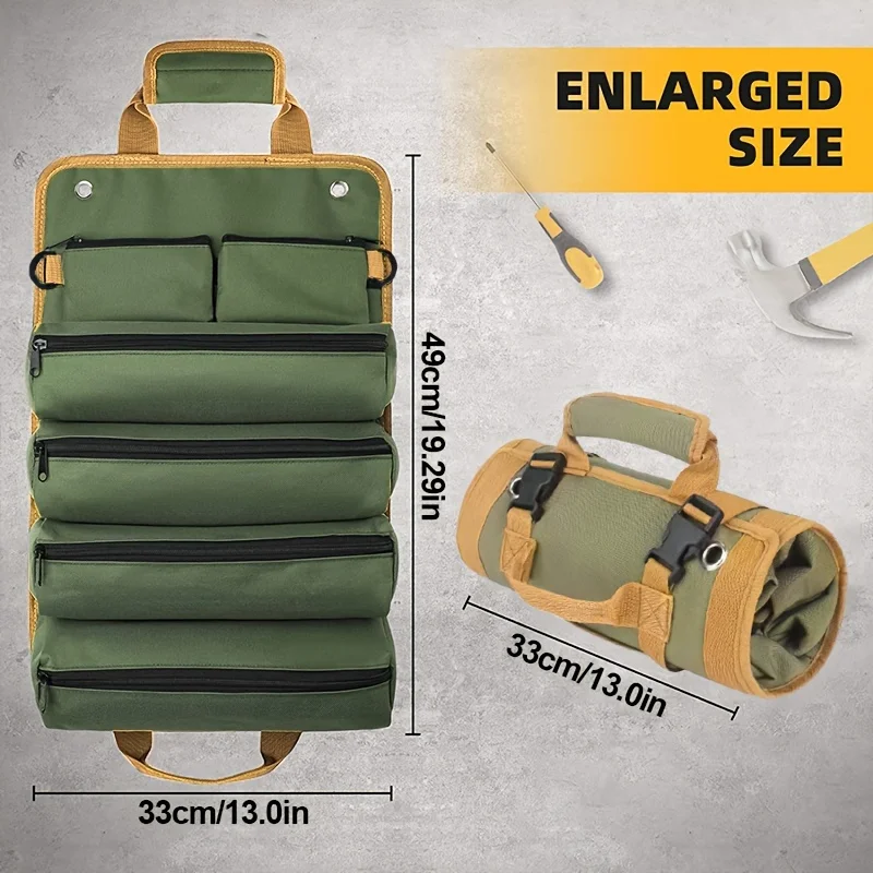 

Wear-resistant Thick Oxford Cloth Tool Roll Bag, Multi-purpose Handheld Hanging Pouch for Electrician Hardware Tools