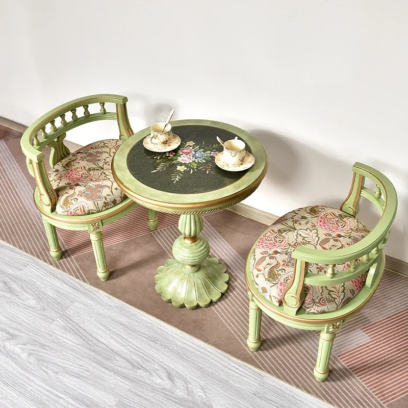 

Single sofa chair solid wood light green leisure balcony negotiation table and chairs