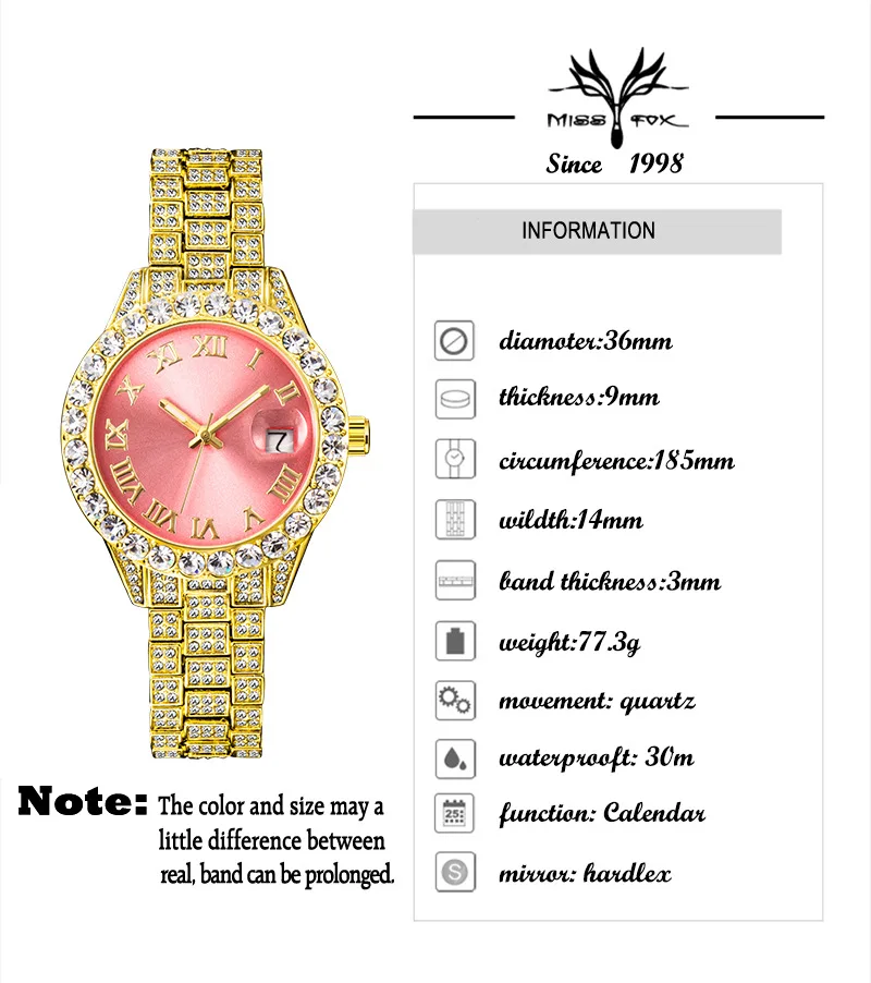 Luxury MISSFOX Sliver Womens Watches DIamond Fashion Wristwatch Waterproof Automatic Date Jewelry Clocks Lady Gift Free shipping