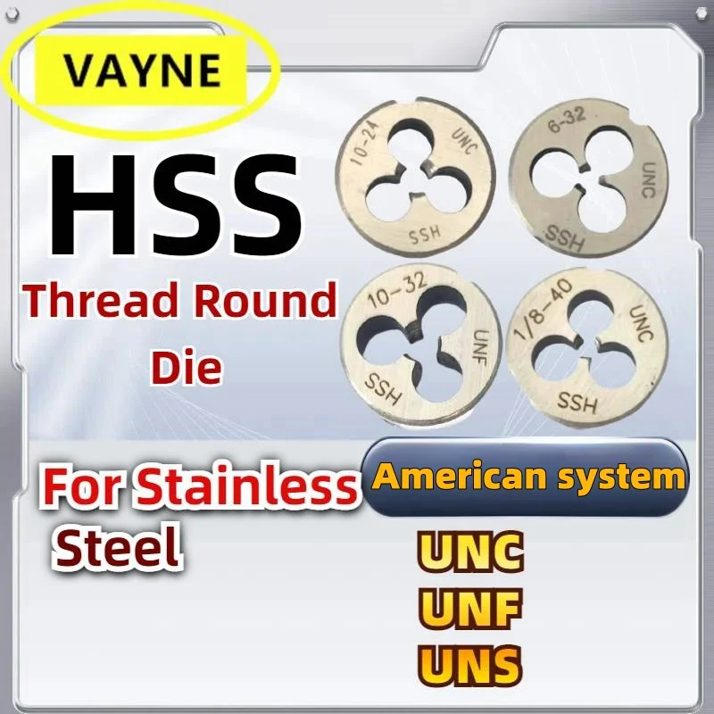 1PCS HSS Non-adjustable American Thread Round Die UNC UNF UNS2-56 3-48 10-24 12-24 3/16 1/4 1/2 3/4 7/8 1   Screw Threading  Die