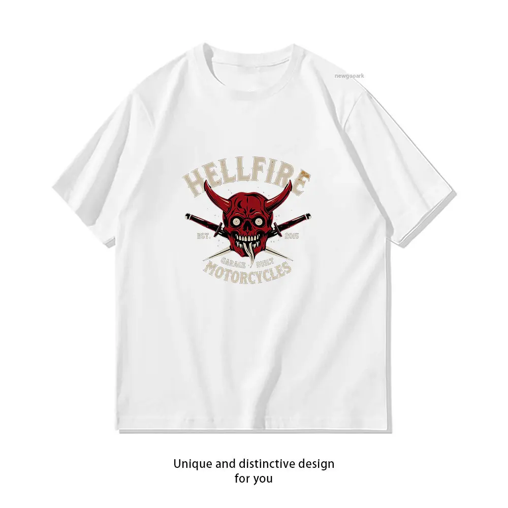 Hellfire Garage Built Motorcycles T-Shirt Casual cotton graphic t shirts Creative streetwear Classic O-neck shirt