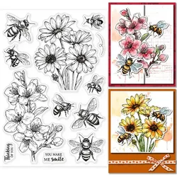 1pc Bee Flower Clear Stamp Spring Flowers Clear Rubber Stamps for Decorative Cards Making Home Decoration 6.3x4.33inch