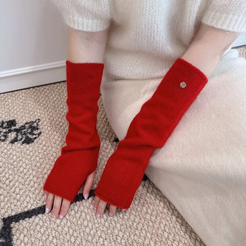 New raccoon velvet wool blended knitted sleeves gloves women autumn and winter new hand guard sleeves high-end stacking sleeves