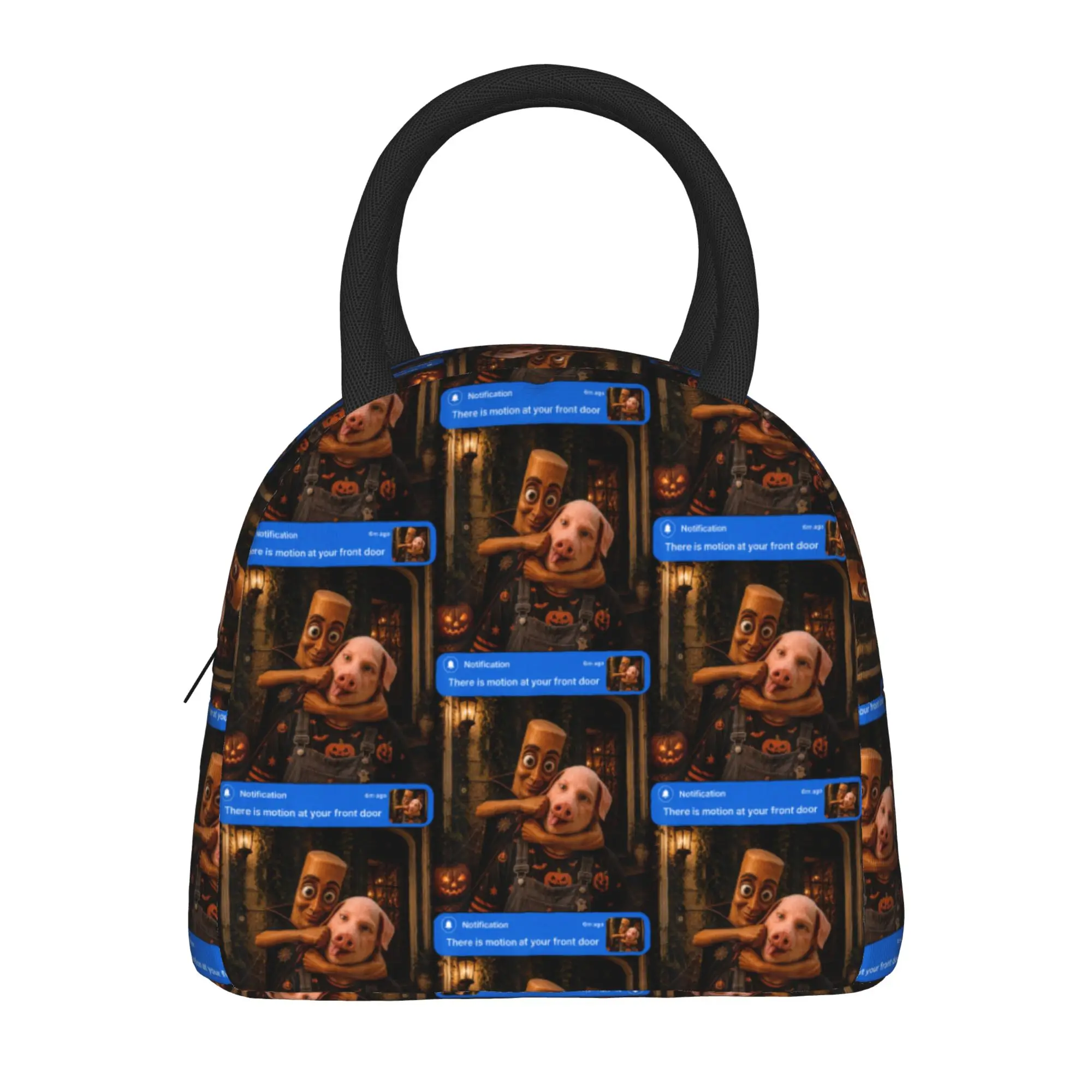 Motion at Your Front Door Tung Sahur John Pork Halloween Lunch Bag Portable Zipper Lunch Box Men Travel Print Cooler Bag