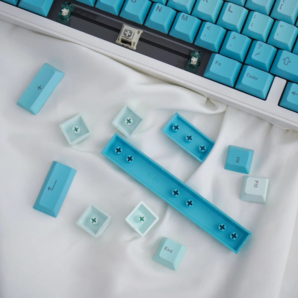 Imagem -04 - Lado Impresso Keycaps para Teclado Gamer Gradiente Azul Pbt Dye-sub Perfil Cereja Cereja Gateron mx Switches Gh60 125 Chaves