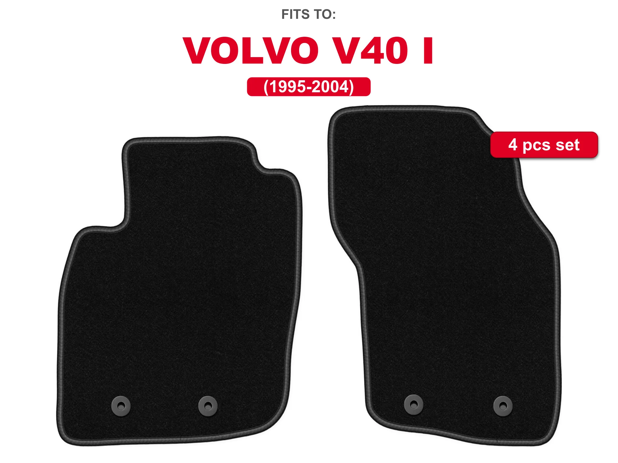 Velour vloermatten vooraan zwart voor: Volvo V40 I 1995-2004 stationwagen auto voortapijtmatset voor voertuigvloer