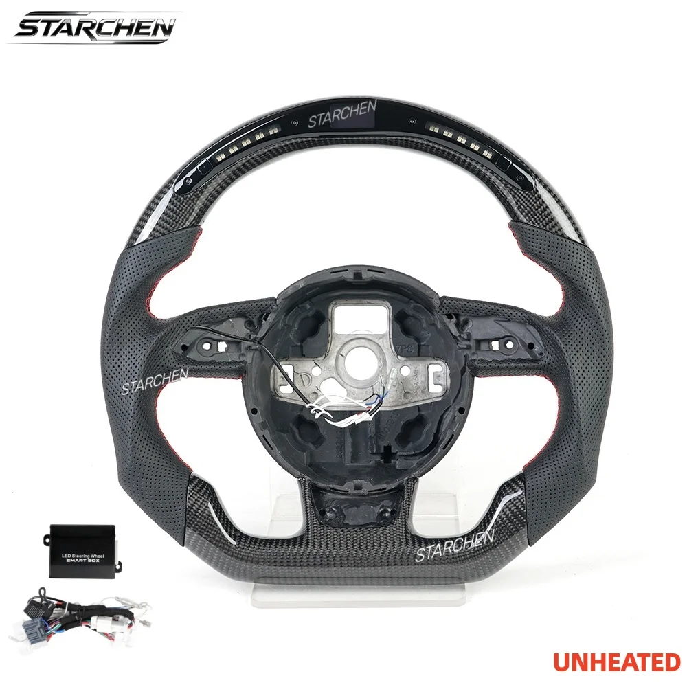 Flat-Bottom Real Carbon Fiber LED Steering Wheel for Audi Rs3 A5 Rs5 Rs7 Rsq3 S5 S4 2012-2016, For Rs4 Rs6 2013-2018 for S3 2016-2021 with Paddle Holes (Non-heated)