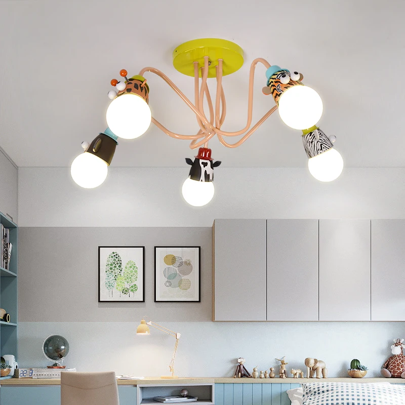 Imagem -05 - Cartoon Pendant Lamps For Kids Quarto Led Zebra Macaco Tigre Girafa Animal Luz Suspensa para Jardim de Infância Bebê Decoração Infantil E27