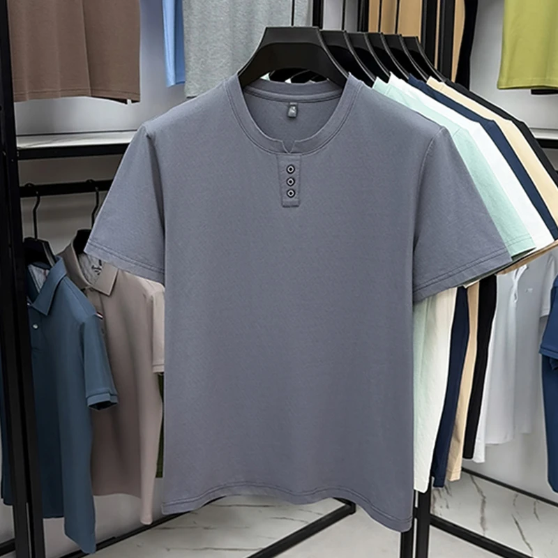 Herren Casual Kurzarm Henley T-Shirt mit V-Ausschnitt und drei Knöpfen, leichte, atmungsaktive T-Shirts für Herren, Alltagsoutfits. – Detail 20