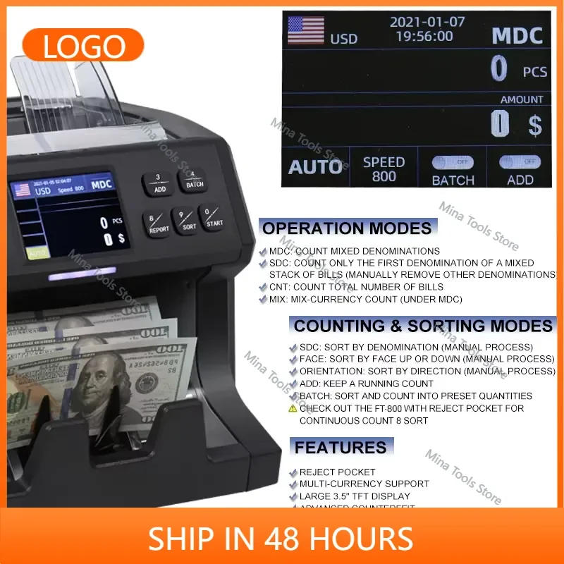 Portable Money Validator Machines LCD Display Banknote Cash Mixed Currency Counting Machine