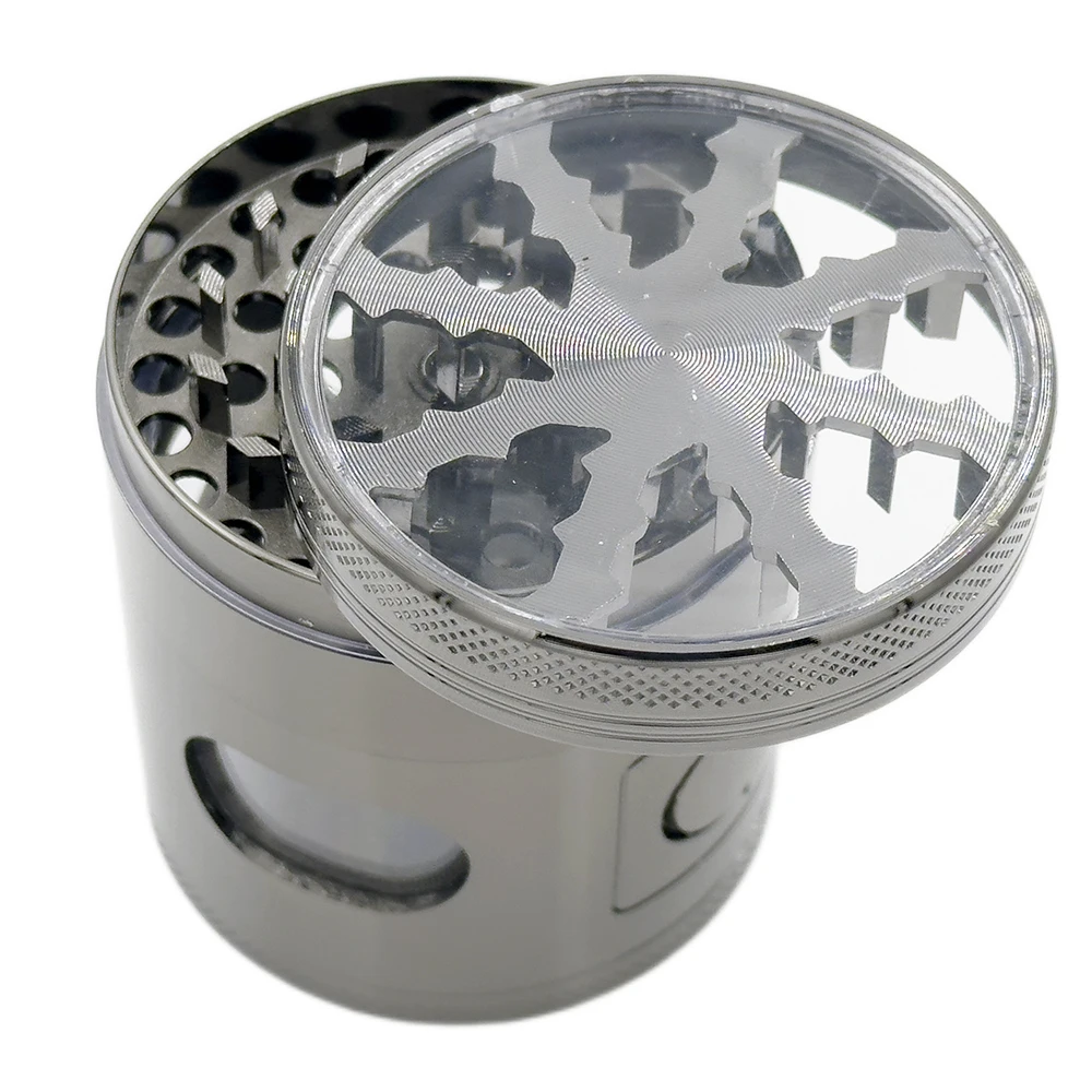 Metal Grinder Zinc Alloy Machine 60mm 4 Parts Clear Glass Window Easy Dump Crushed Herb Grinder view 4