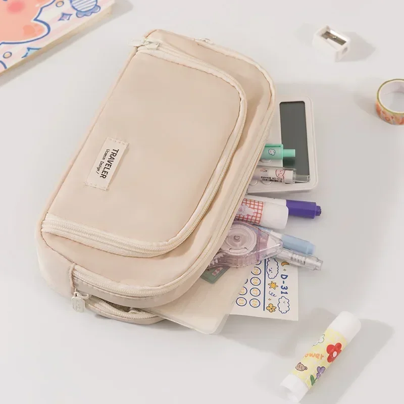 3 Layers Large Capacity Pencil Bag Aesthetic Pen Case Big Stationery Bag Zipper Pencil Pouch Children Pen Bag School Supplies