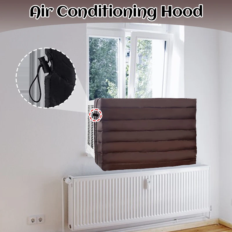 Thicken Indoor Air Conditioner Cover Double Insulation White Inside Window AC Unit Protection Cover w/Elastic Straps for Winter