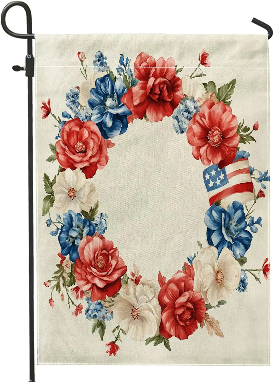 Flowers 4th of July Garden Flags 12x18 Inch Double Sided for Outside, America Independence Day Standard Vertical Canvas Hous uui