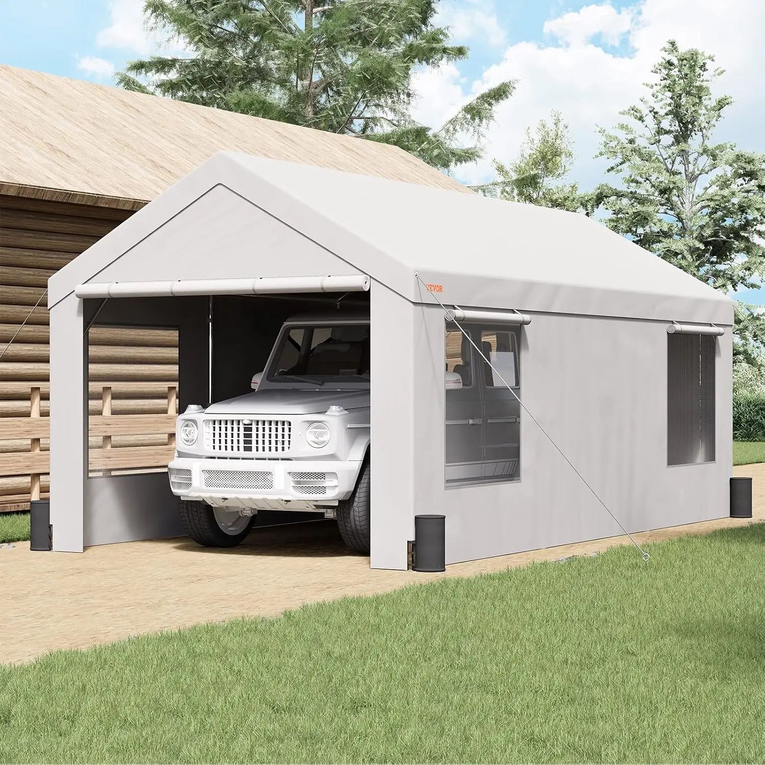 10x20ft Heavy Duty Portable Garage with Roll-up Windows Removable Sidewalls Doors UV Resistant Waterproof All-Season Car Canopy