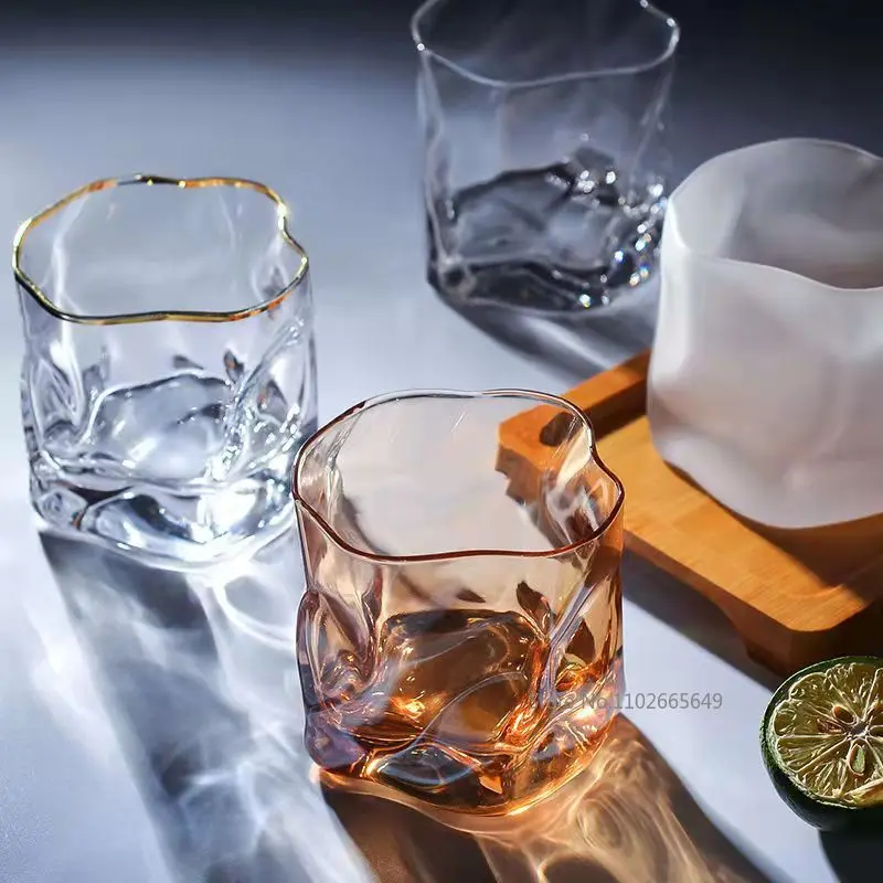 

Irregular Shape Glass Cup Transparent Wine Mug Latte Coffee Whiskey Cups Drinking Bar Club Wine Glass Ice Hockey Mold