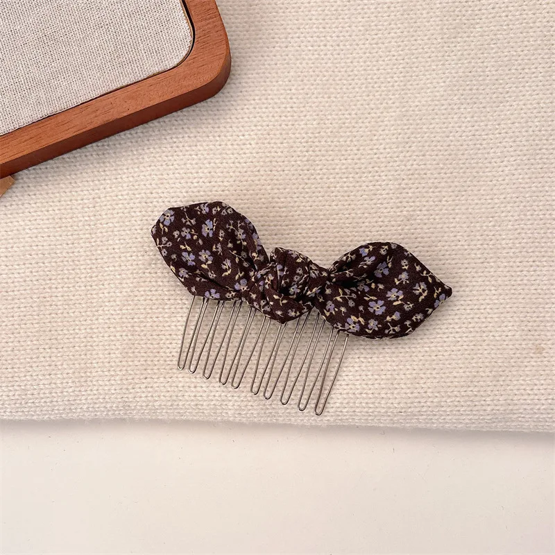 Korean New Girl Semi-broken Hair Finishing Comb Pastoral Floral Bow Hair Comb Mori Foreign Girl Ponytail Comb Card