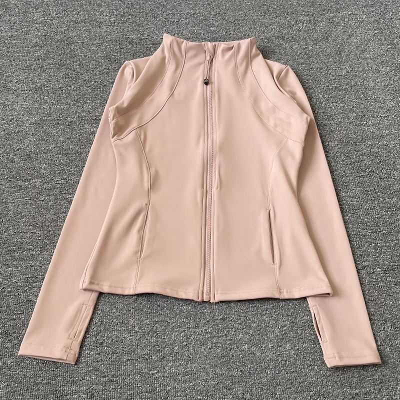 Sneldrogend fitnessjack met opstaande kraag voor dames, slim-fit ritssluiting, yogakleding, ademende hardloopsportfietstop met lange mouwen