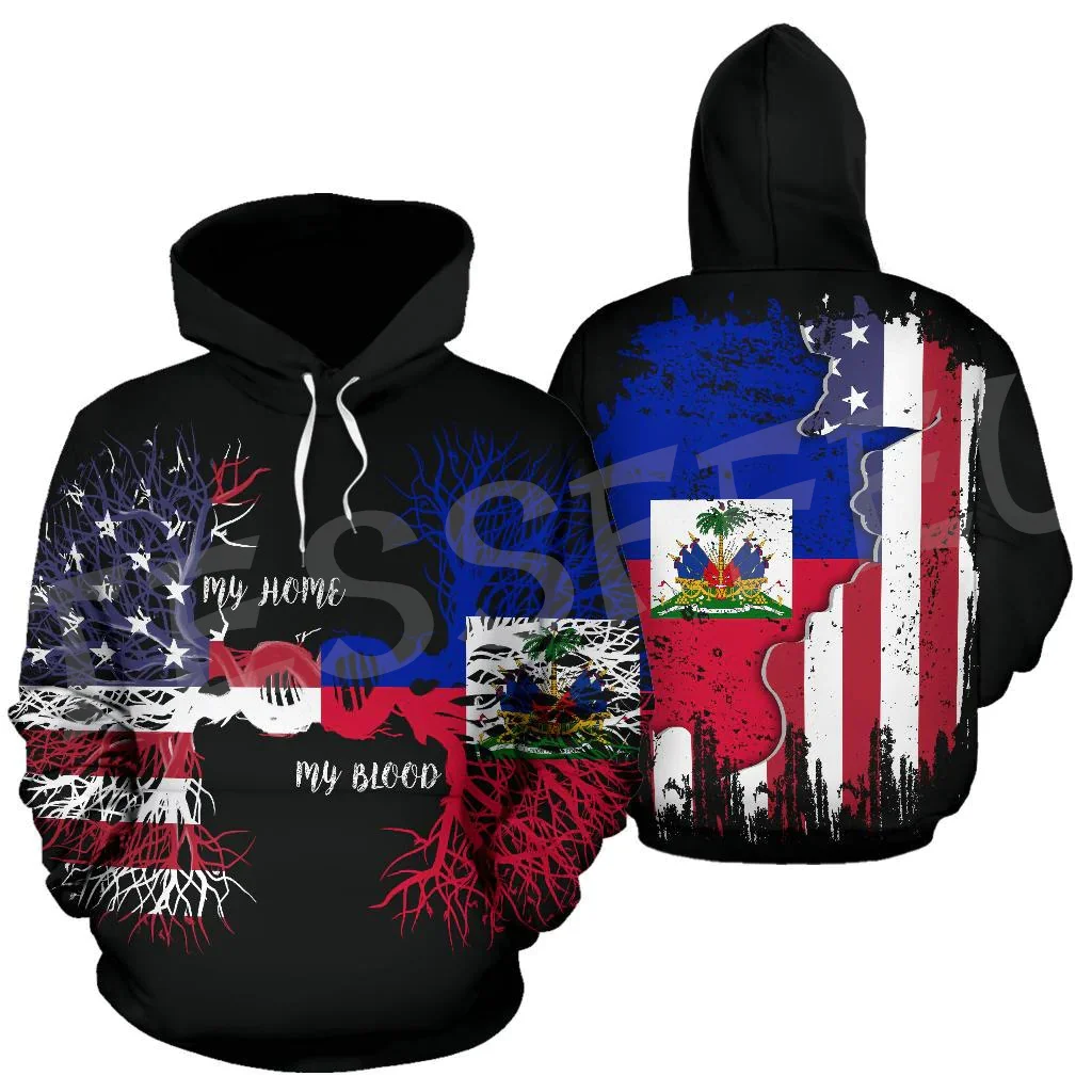 Custom Name Country Flag Caribbean Sea Haiti Retro Vintage Pullover Tracksuit 3DPrint Streetwear Harajuku Jacket Funny Hoodies T