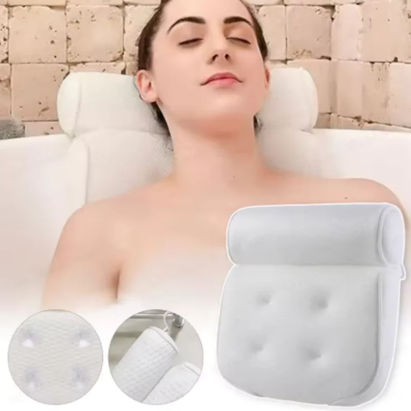 Spa Bath Cushion 3D Mesh Fabric Bathtub Pillow With Strong Suction Cups Neck Back Support For Home Bathroom Relax