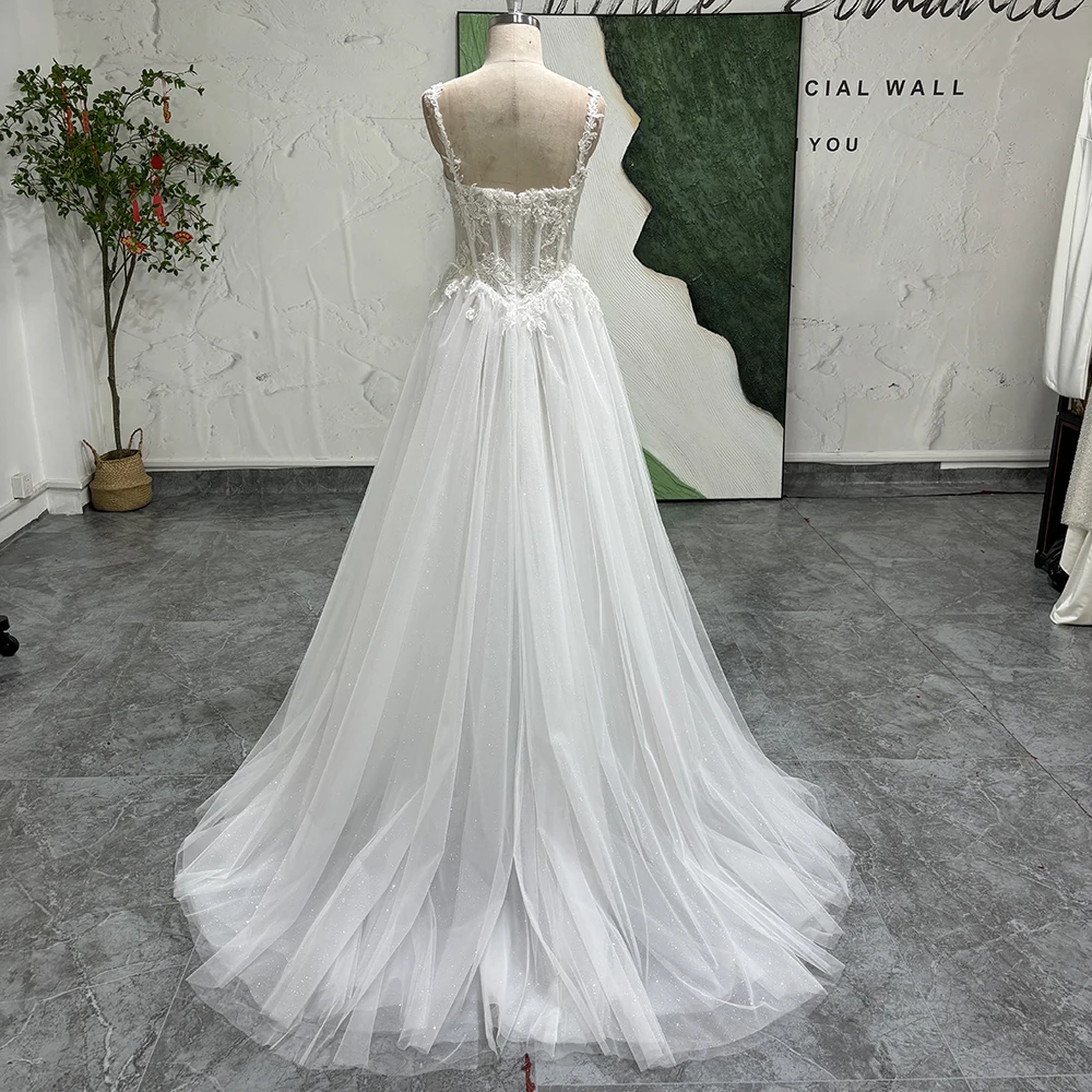 Romantic Customized Beading Spaghetti Straps A-Line Wedding Dress 2025 Gorgeous Flowers Princess Bridal Gow vestidos para mujer