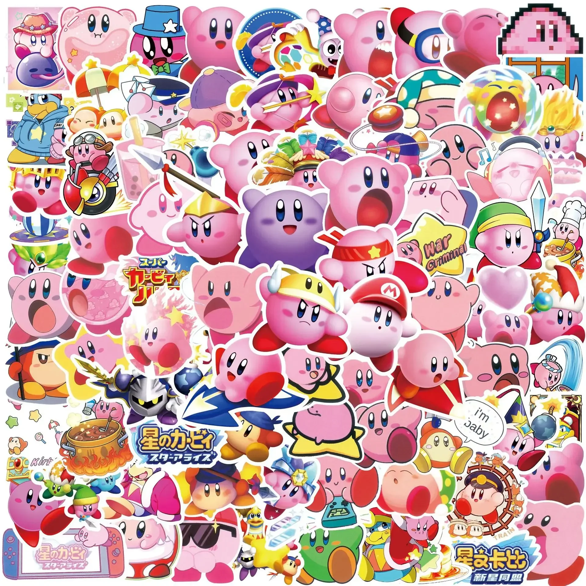 100Pcs Cartoon Cute Kirby Stickers Puffy Waterproof Phone Bike Motorcycle Wall Luggage Car Sticker for Kids Graffiti Toy