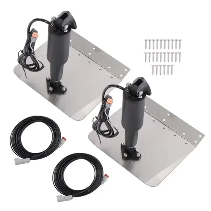 9x12 Inch Boat Trim Tab Kit 12V Electric Hydraulic Actuator for 16-25ft Vessel Marine Accessories Replacement Parts No Switch