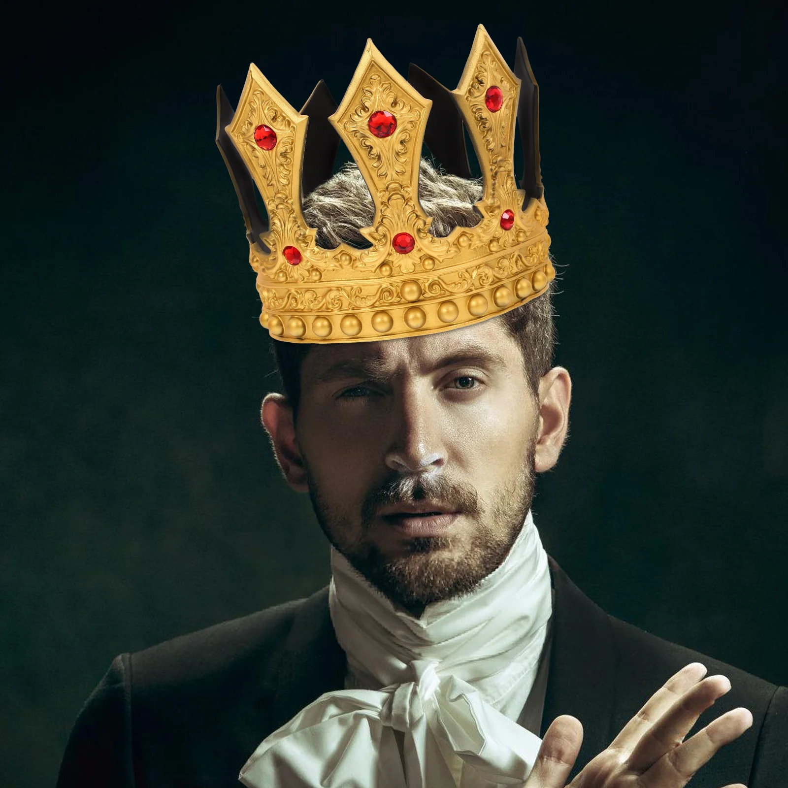 Strass Koning Kroon Verstelbare Comfortabele Kroon voor Mannen Middeleeuwse Feest Bruiloft Halloween Cosplay Prop Hoofdtooi