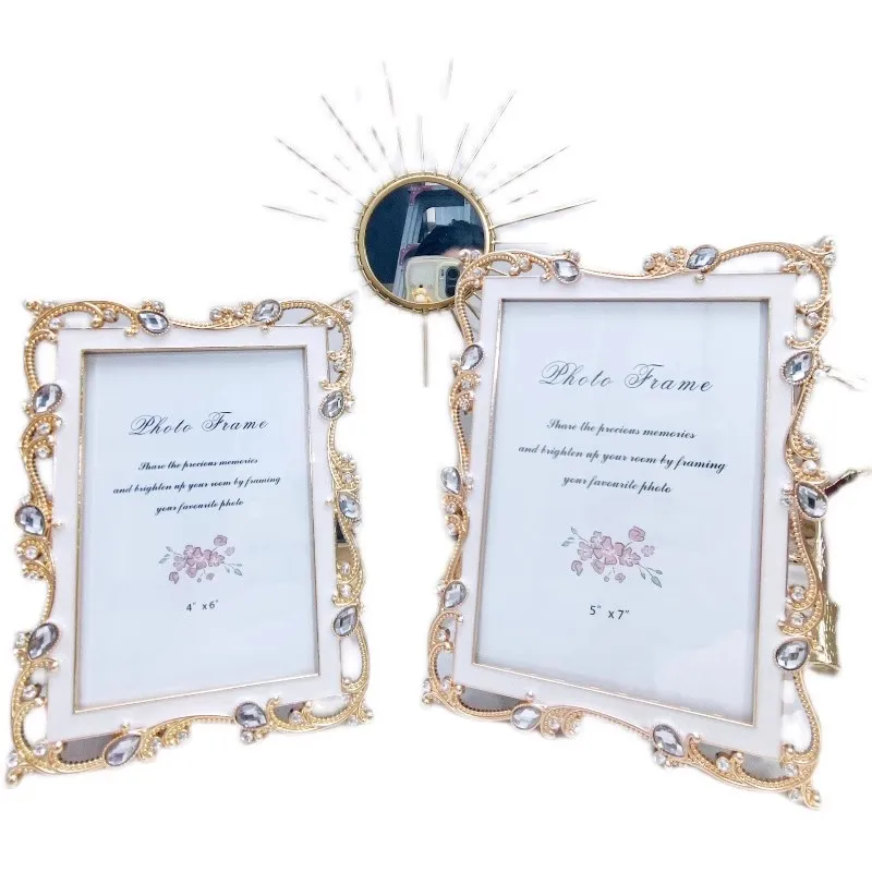 Light Luxury 6-Inch 7-Inch Rhinestone Metal Frame ,Exquisite Carved High-End European Decorative Creative Picture Frame