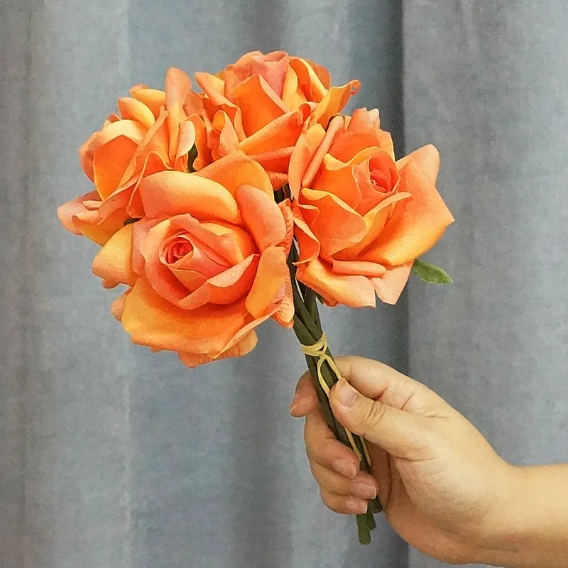 Moisturizing 5Head Rose Flower Bouquet Latex Real Touch Artificial Flowers Wedding Bridal Bouquet Birthday Party Home Decor Rose