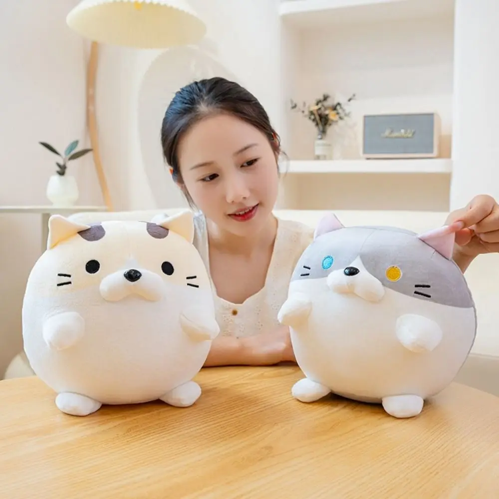 Cuscino circolare per pisolino con palla per gattino, cartone animato, faccia per gattino, cuscino per riposo da tavolo, soffice e morbido cuscino in peluche con palla per gattino